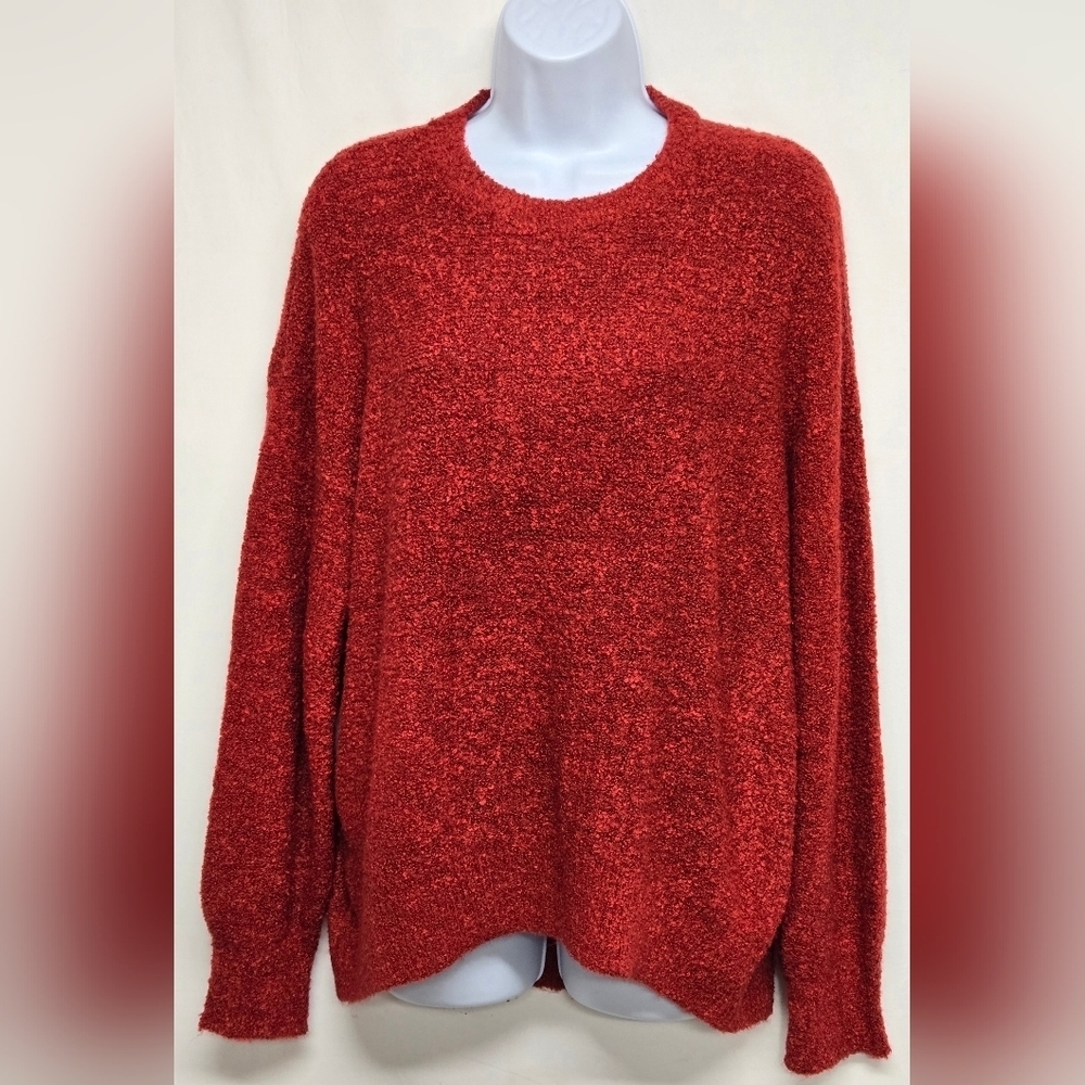 Old Navy L Red Pullover Fleece Sweater Drop Shoulder Sleeve Great Stretch